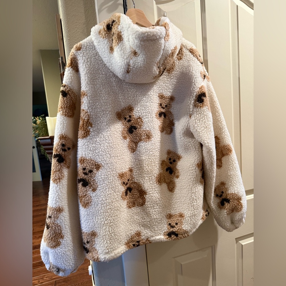 Aelfric Eden Sherpa Teddy Bear Hoodie Pullover White Brown Size Small - Picture 3 of 4